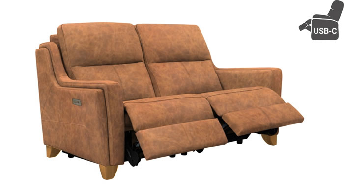 Parker Knoll Portland 2 Seat Double Recliner USB Oxford Cedar Leather Teak Leg
